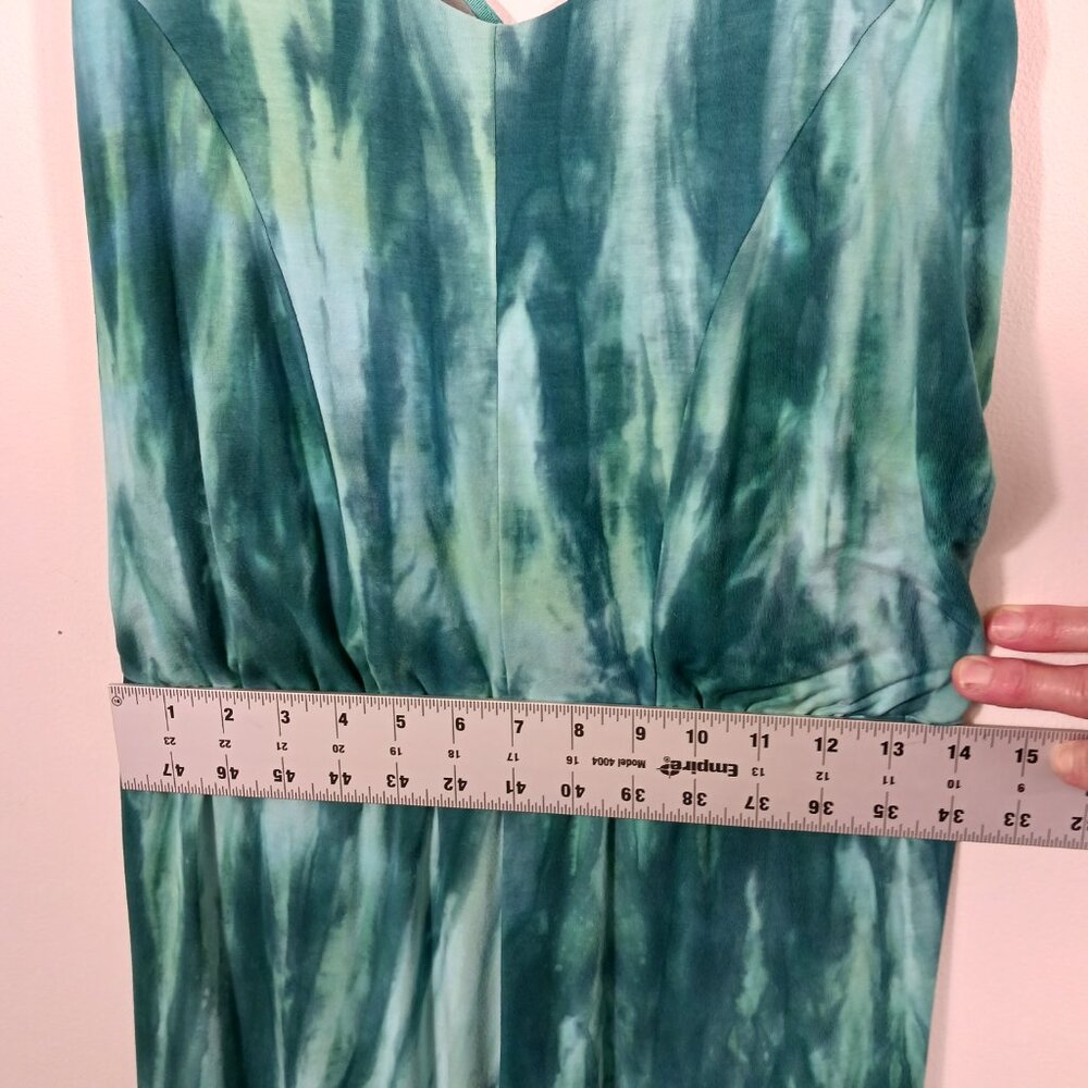Zen Knits, Calf/Ankle Length Teal Tie Dye Jumpsuit, Size Large, Adj. Straps Boho - Picture 13 of 16